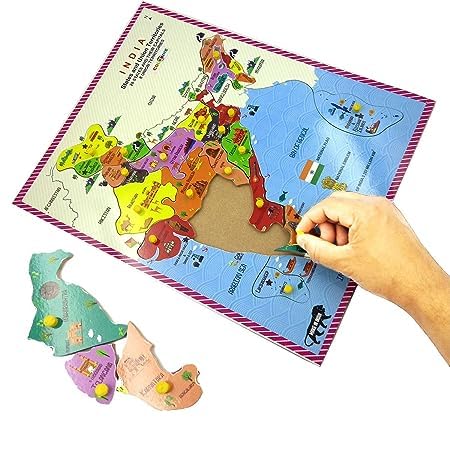 Wooden India Map with Knob Educational Board for Kids