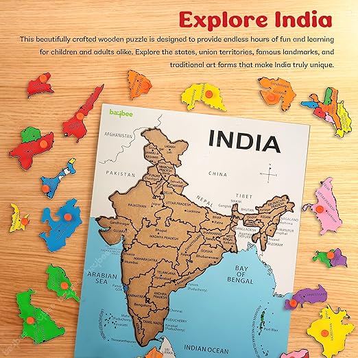 Wooden India Map with Knob Educational Board for Kids