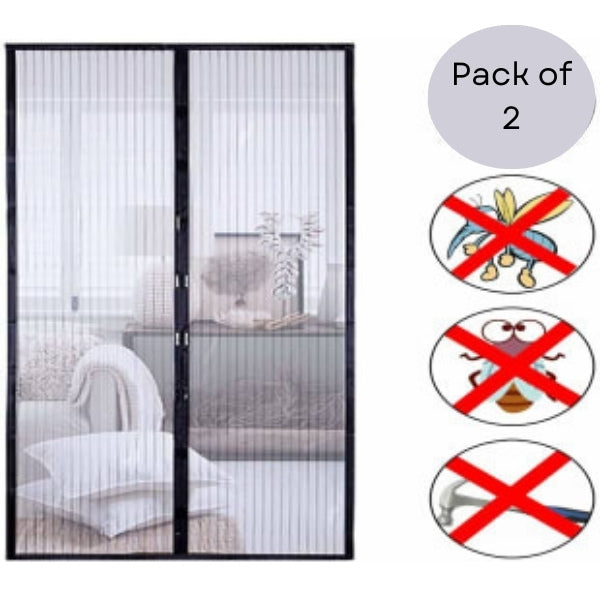 Mosquito Net for door with Stay Open Buckle Polyester Curtain ( Pack of 2 )